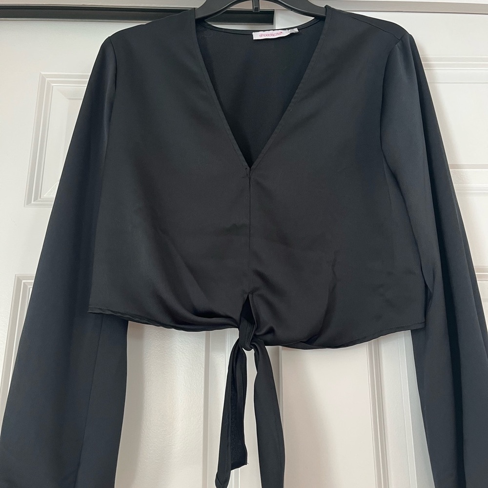 Shoe Dazzle Black Tie-Front Blouse